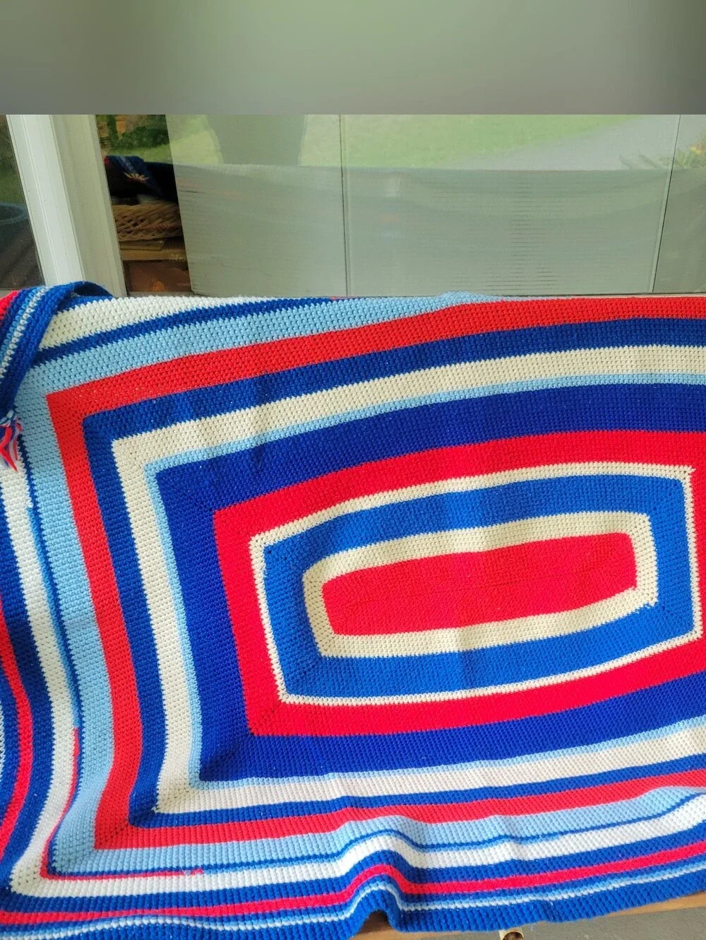 Handmade Red White & Blue Crochet Afghan + Bonus Afghan